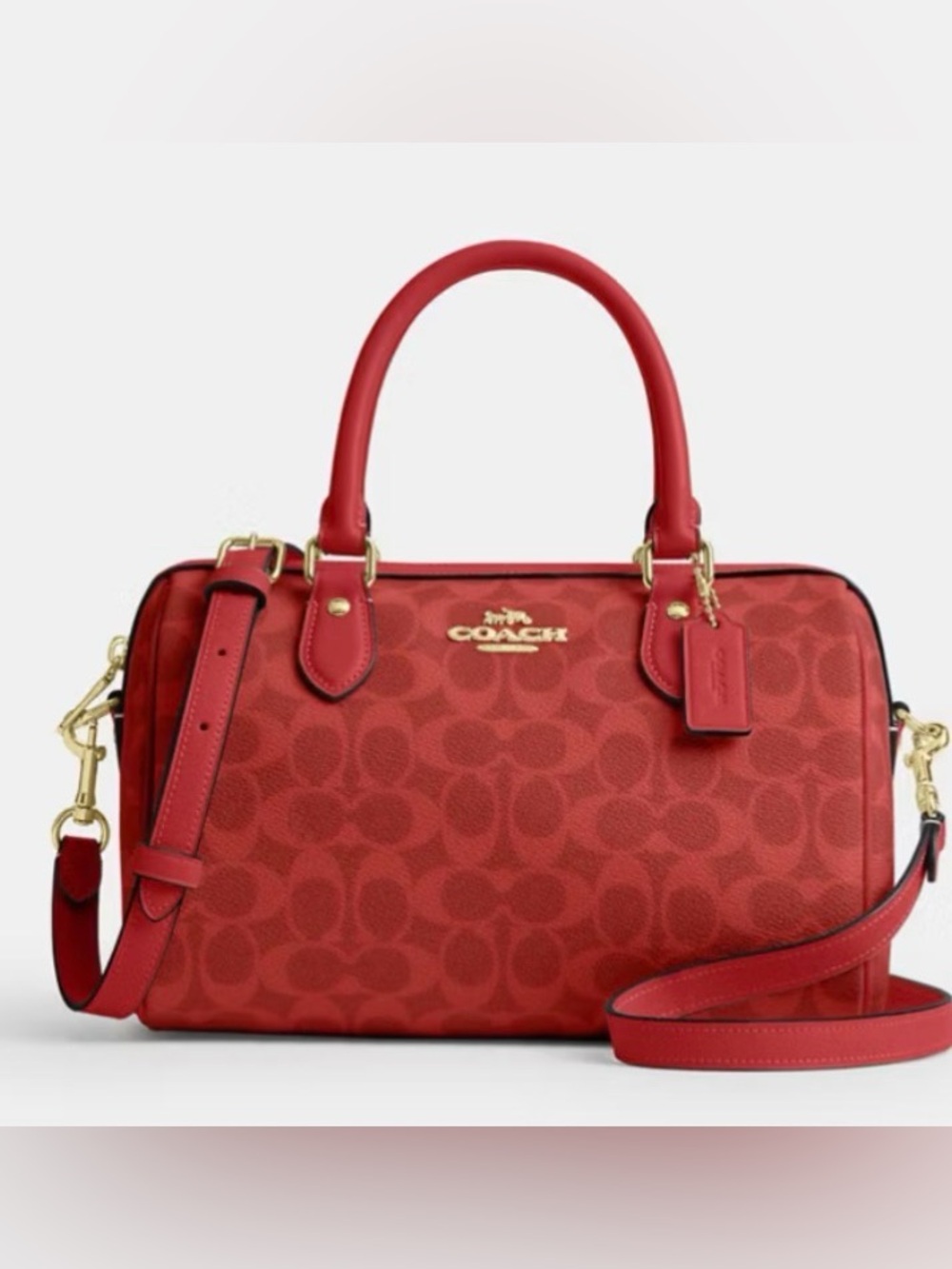 ♥️Coach NWT Red Signature Rowan Satchel with Crossbody Strap & Gold Hardware